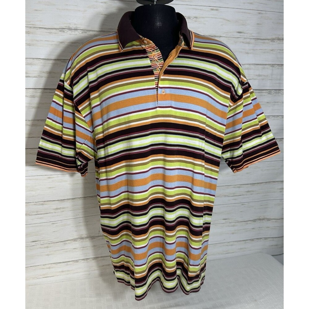 EUC! ROBERT GRAHAM Size 3XL Men Multi-Color Stripe Cotton Polo Shirt golf tennis